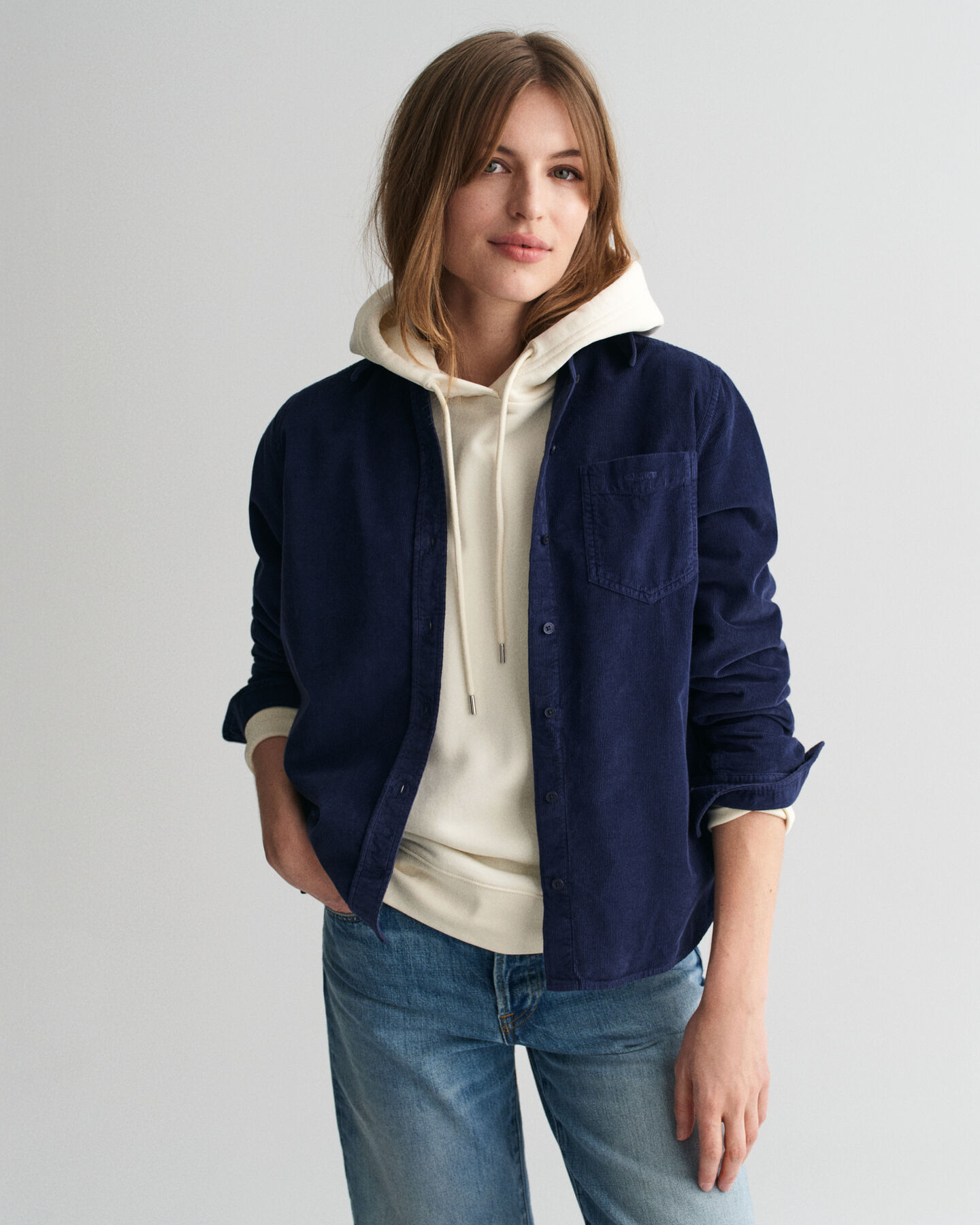 Regular fit skjorte af jernbanefløjl