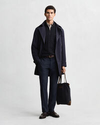 Kabelstrikket sweater af bomuld med halv lynlås