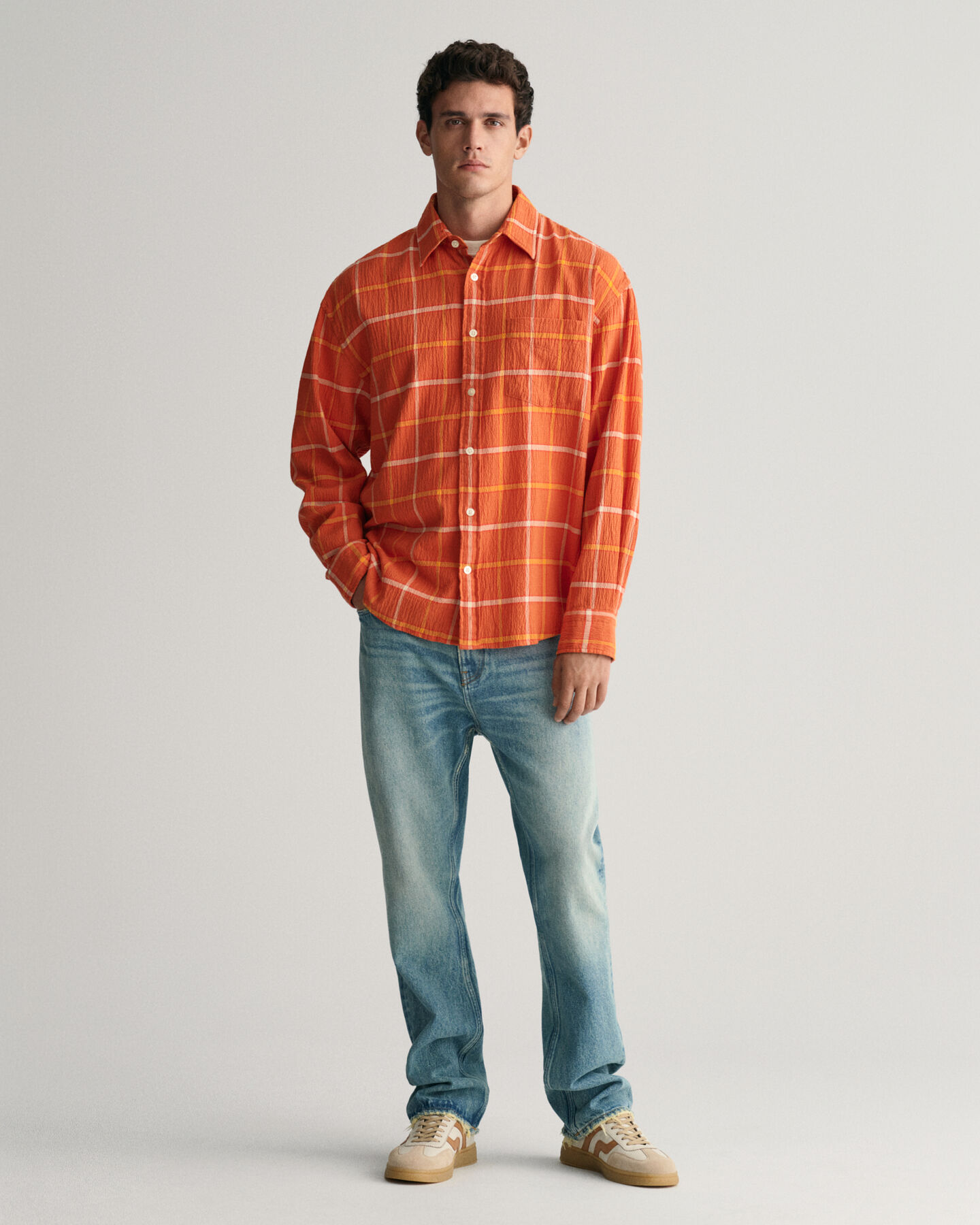 Oversized ternet skjorte med struktur