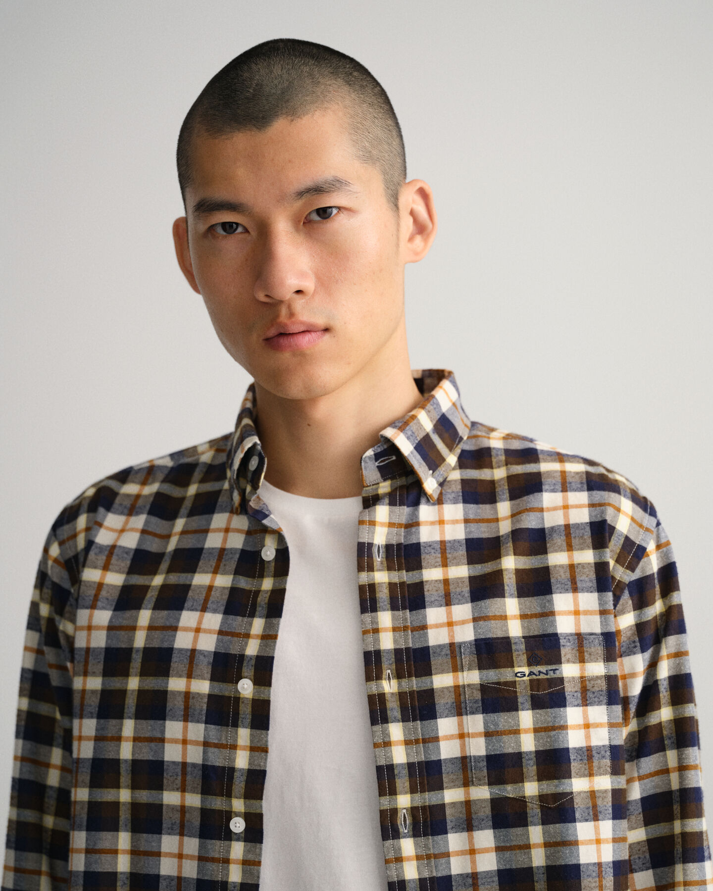 Regular fit børstet Oxford-skjorte med skotsktern