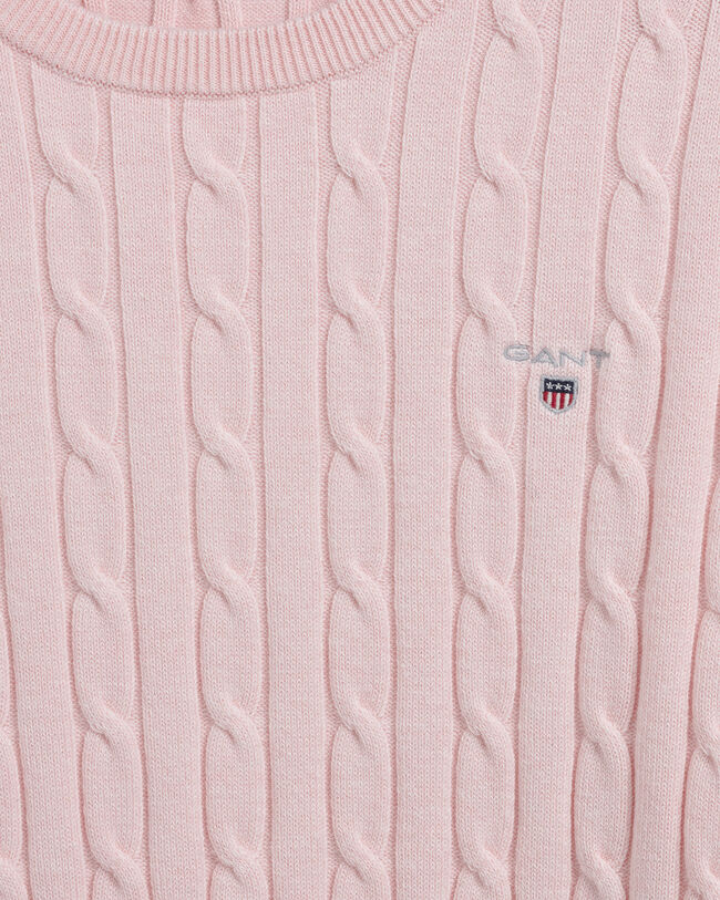 Crewneck sweater af str&aelig;kbomuld med kabelstrik