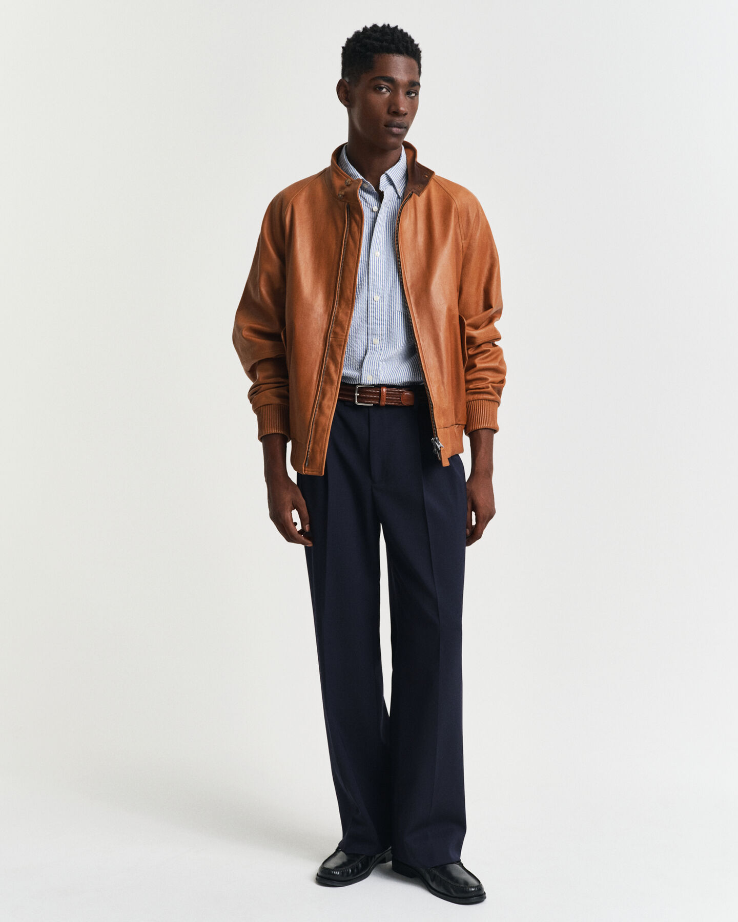 Regular fit stribet seersucker skjorte med korte ærmer