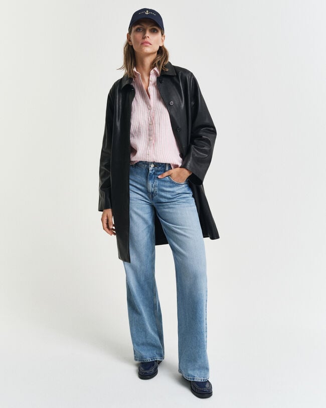 Regular fit stribet skjorte af hør