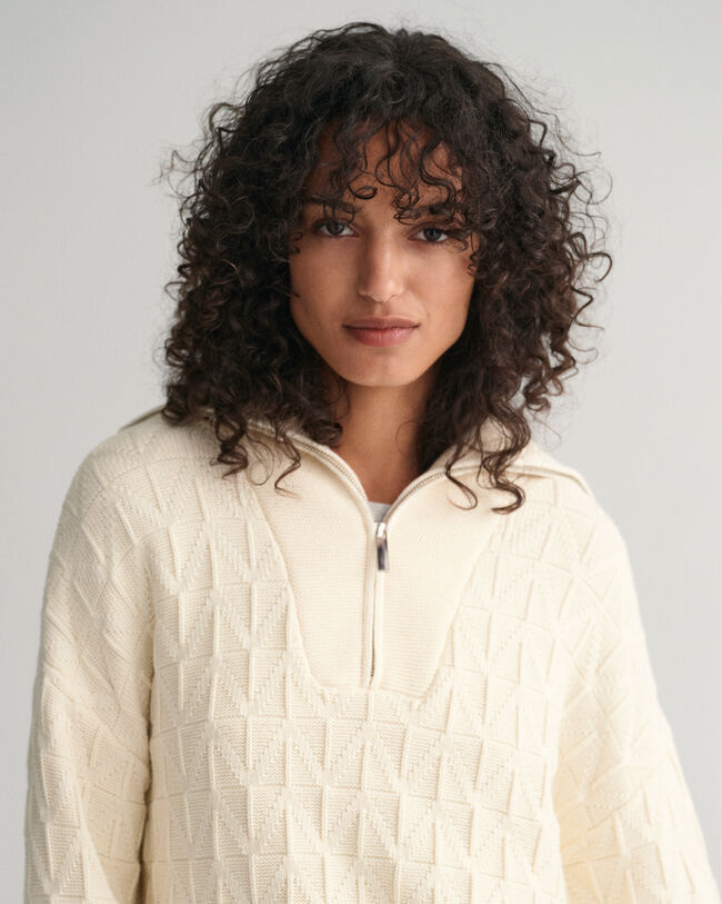 Sildebensmønstret sweater med halv lynlås
