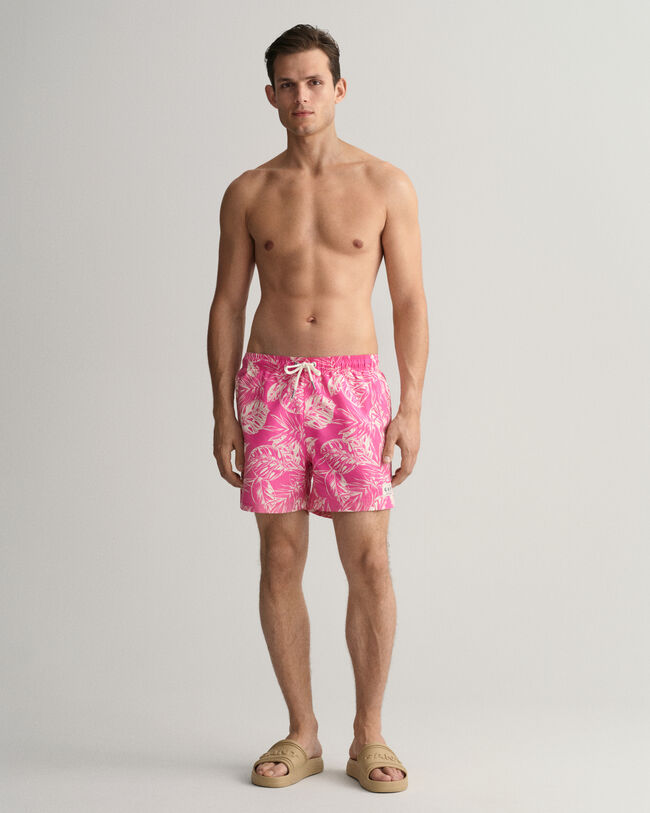 Classic fit badeshorts med Tropical Leaves-tryk