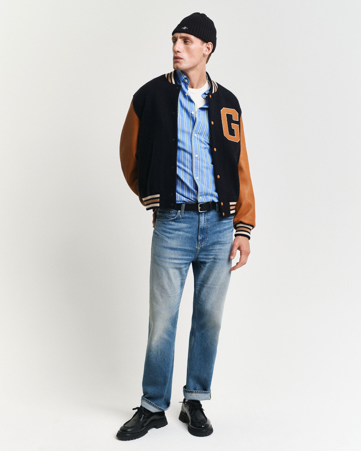 Regular fit klassisk stribet poplin-skjorte