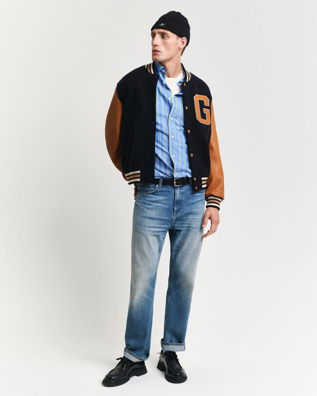 Regular fit klassisk stribet poplin-skjorte