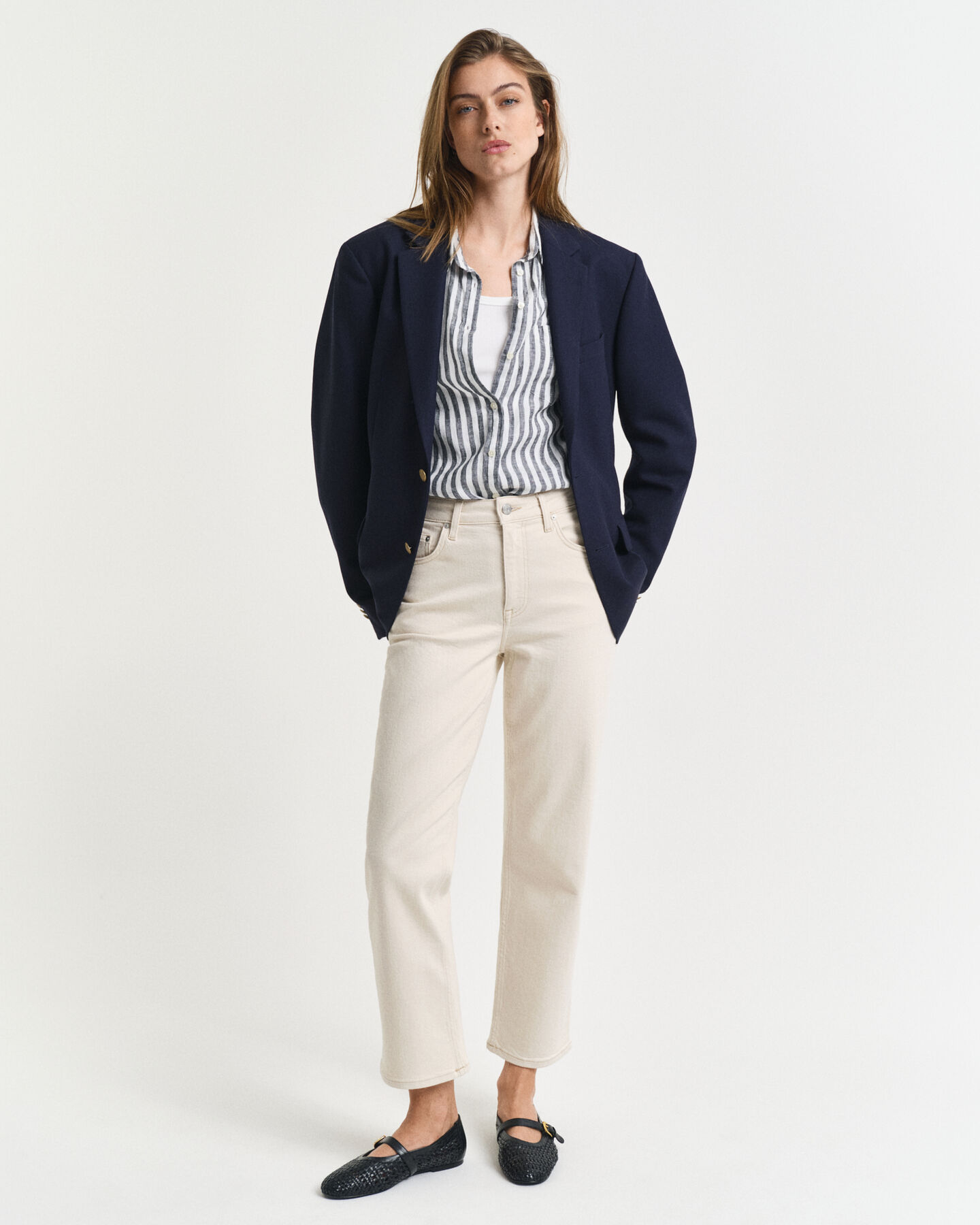 Ecru jeans med lige ben