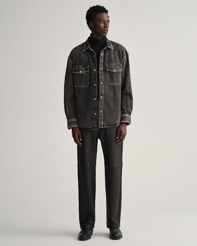 Oversized tungt vasket denim-skjorte