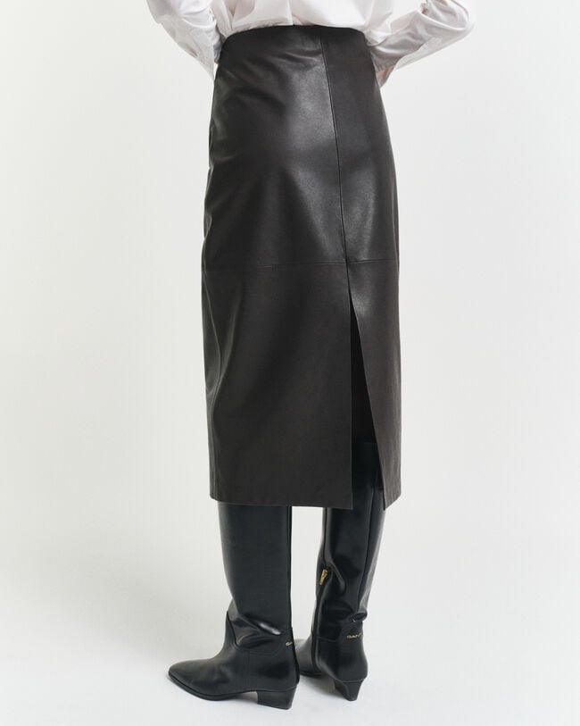 Midi pencil-nederdel af læder