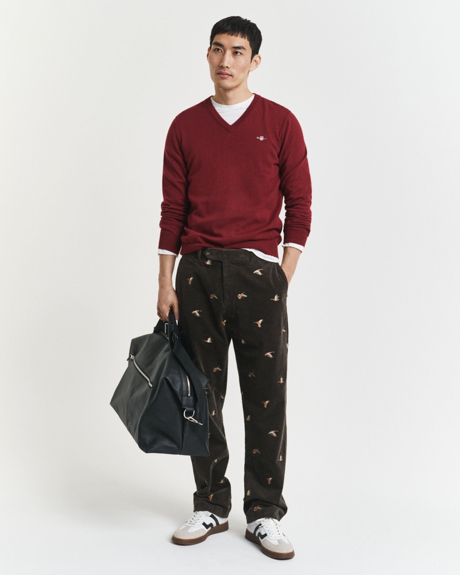 Klassiske sweater i bomuld med V-hals