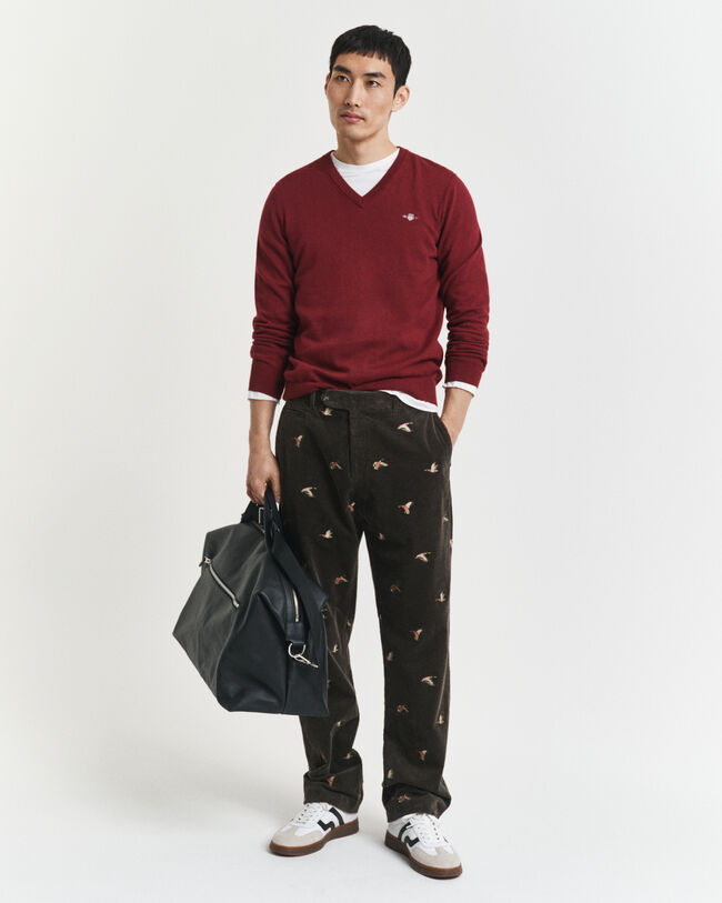 Klassiske sweater i bomuld med V-hals