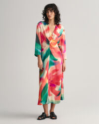 Kjole med rynker og blomstertryk