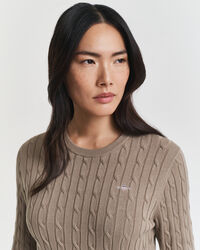 Crewneck kjole af strækbomuld med kabelstrik