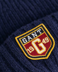 Uldbeanie med mærke