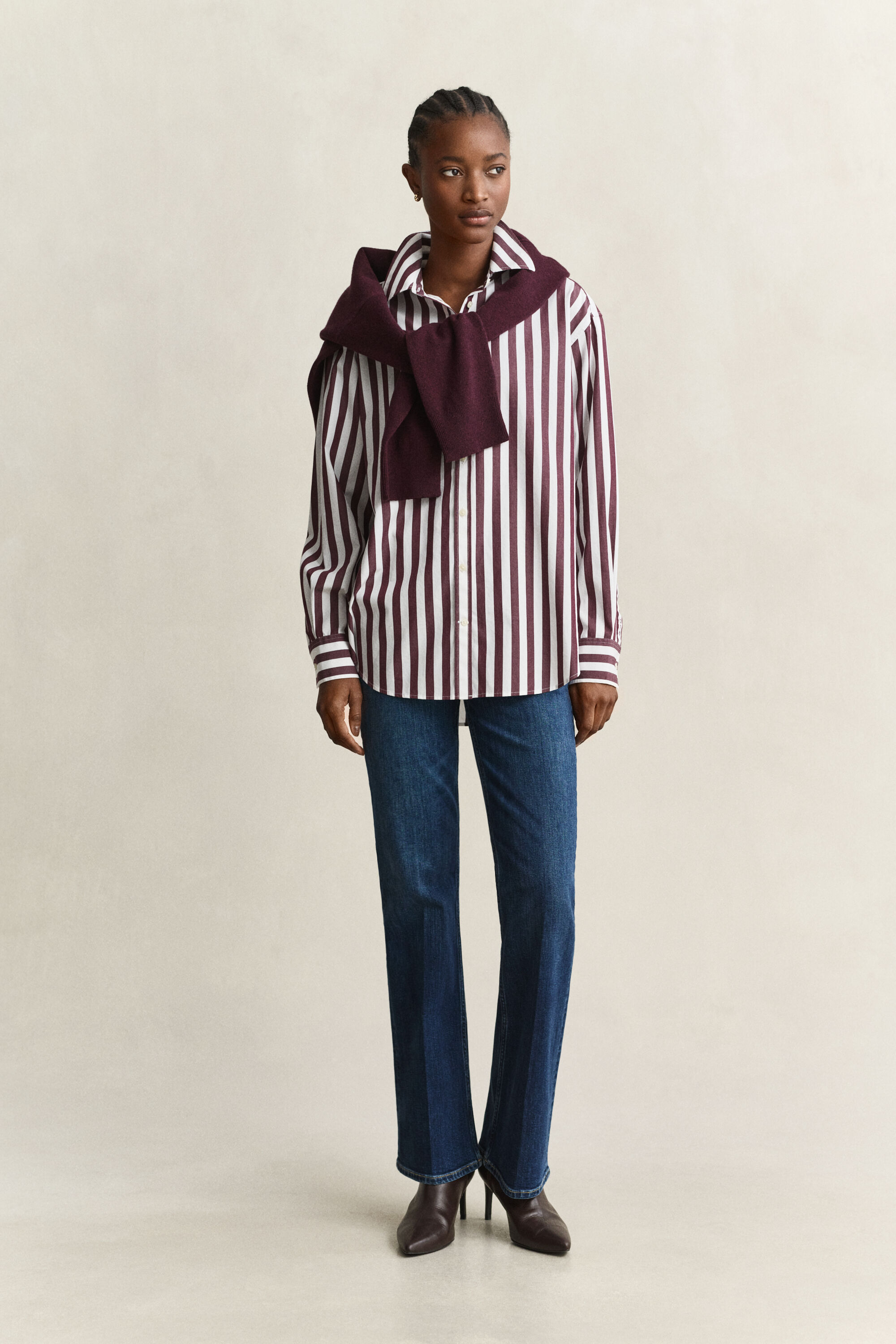 Relaxed poplin skjorte med striber