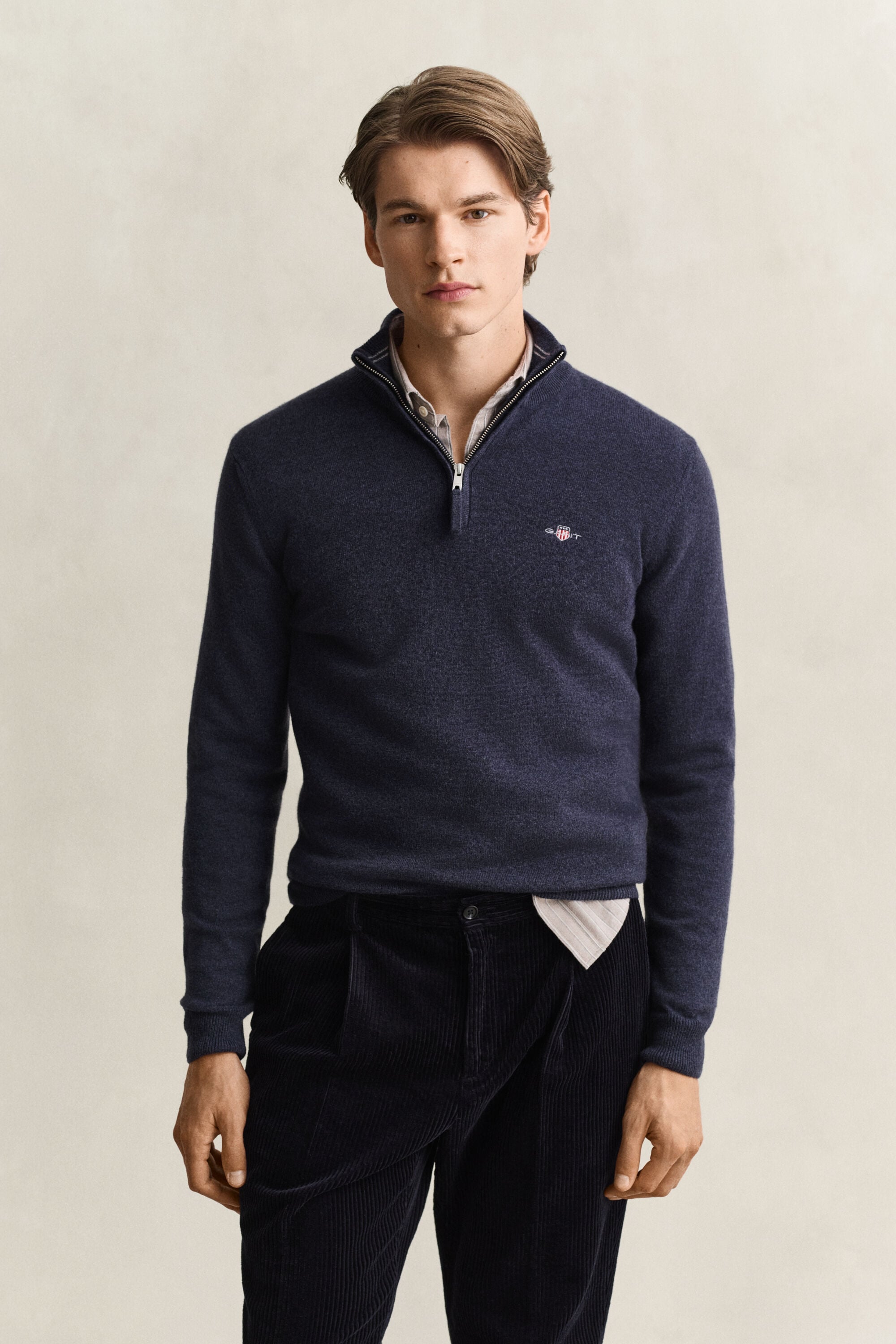 Sweater i lammeuld med halv lynlås