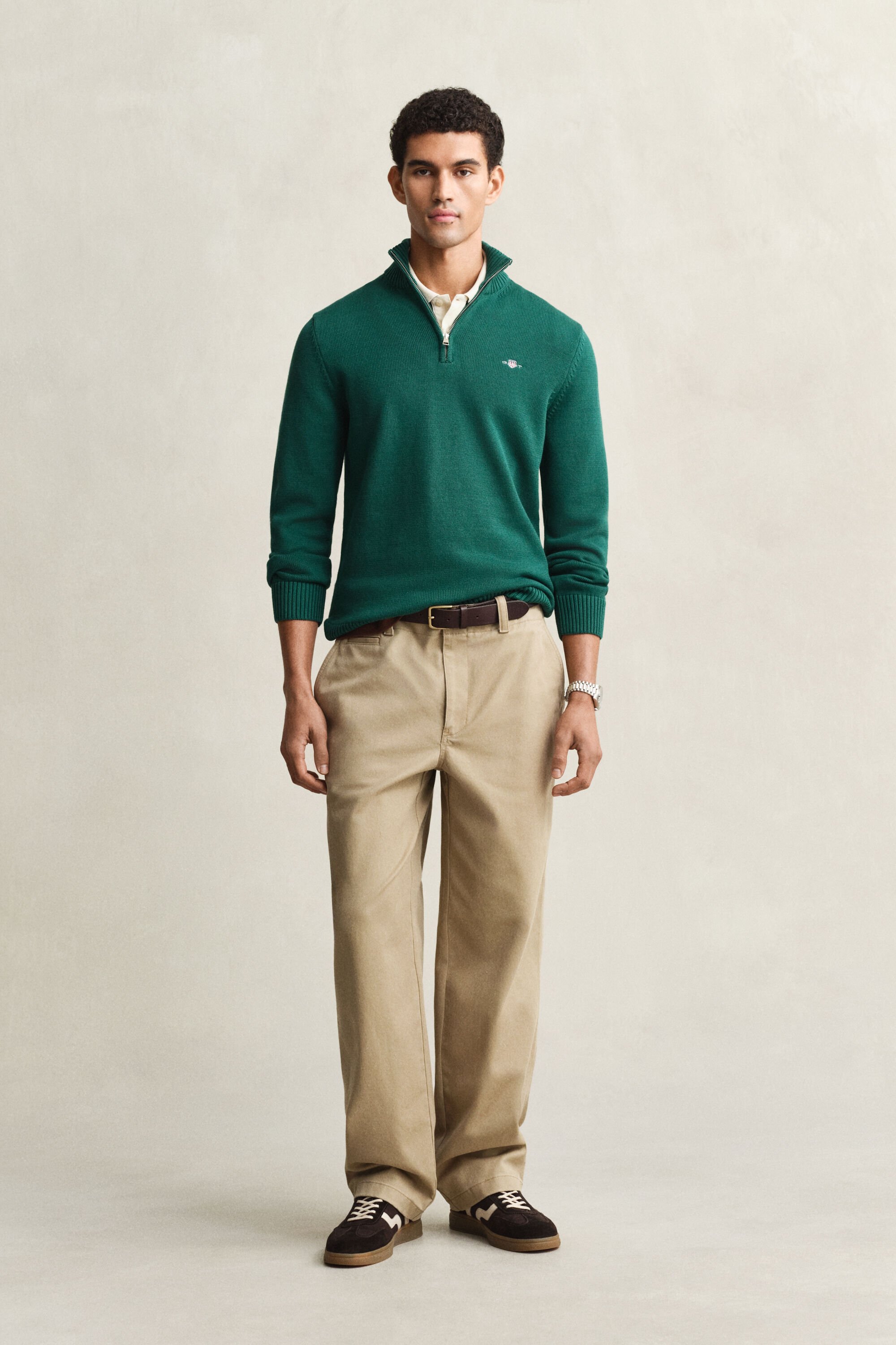 Afslappet sweater i bomuld med halv lynlås