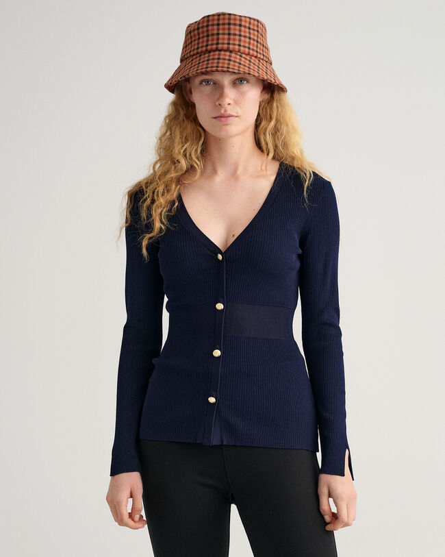 Ribstrikket cardigan-top