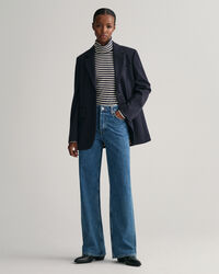 Stribet ribstrikket langærmet top med rullekrave