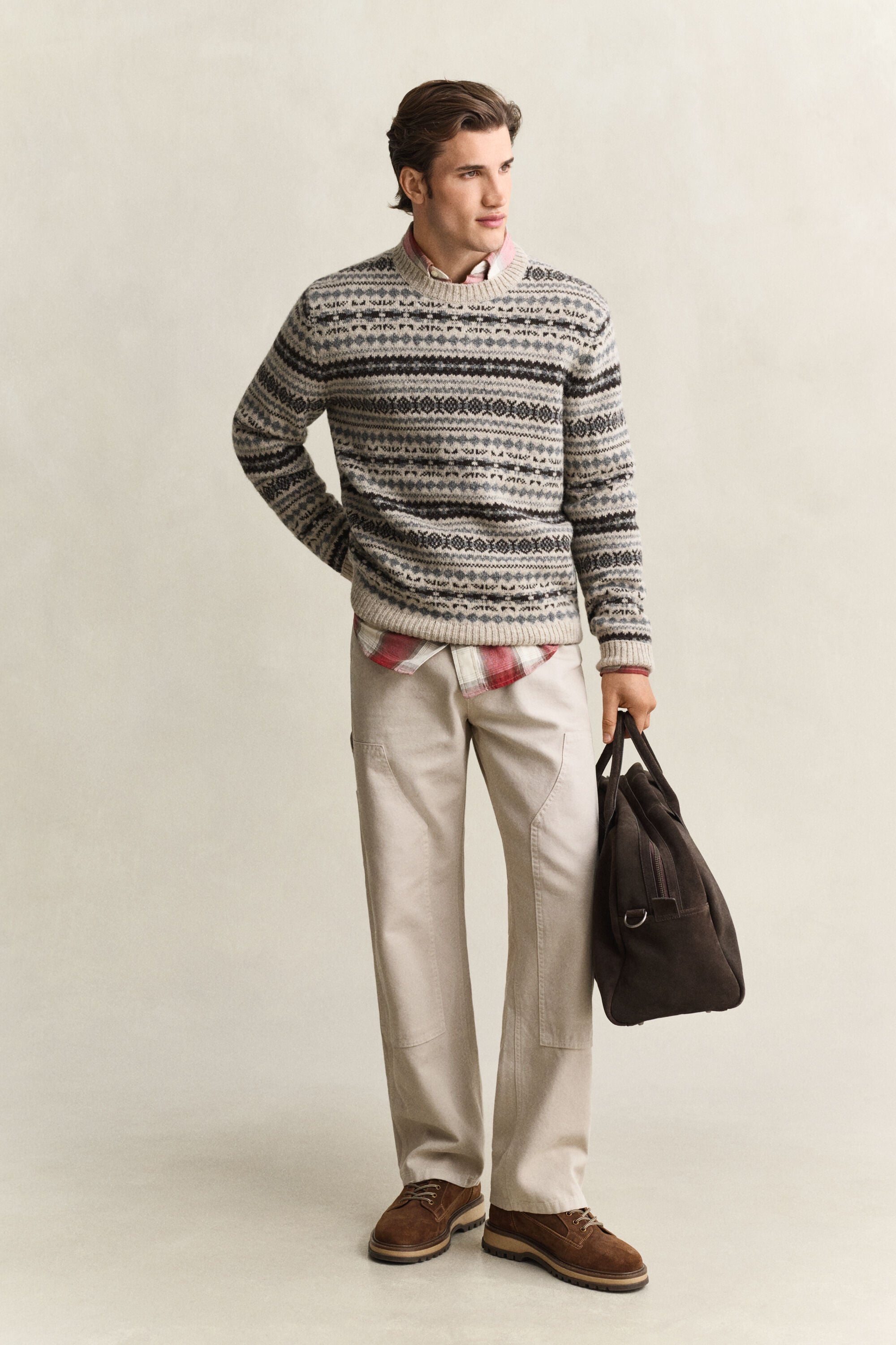 Jacquard sweater i børstet uld