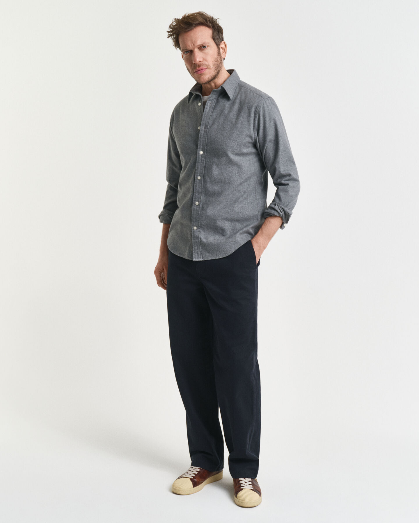 Regular fit melange flannelskjorte