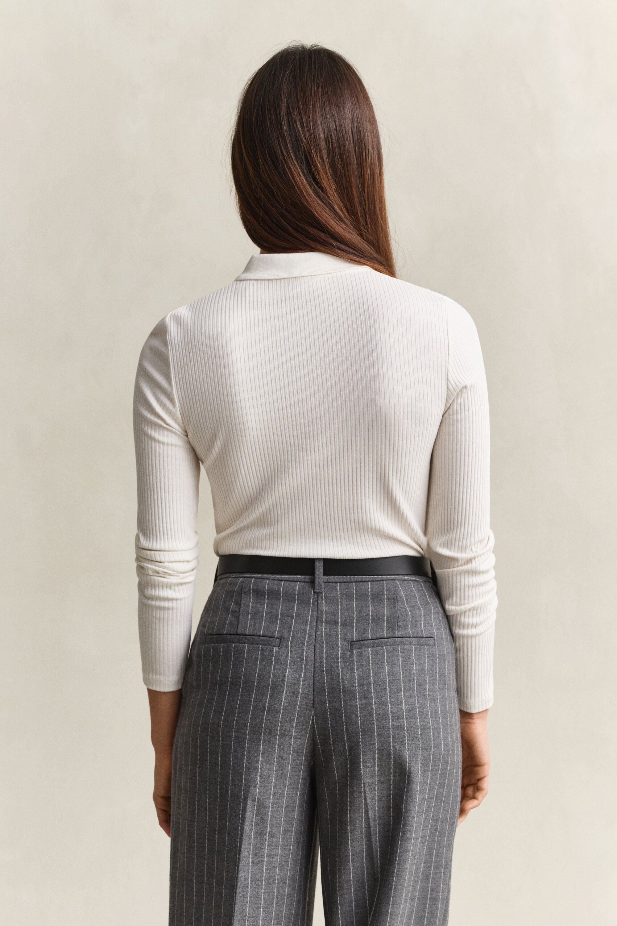 Slim ribstrikket polo-top