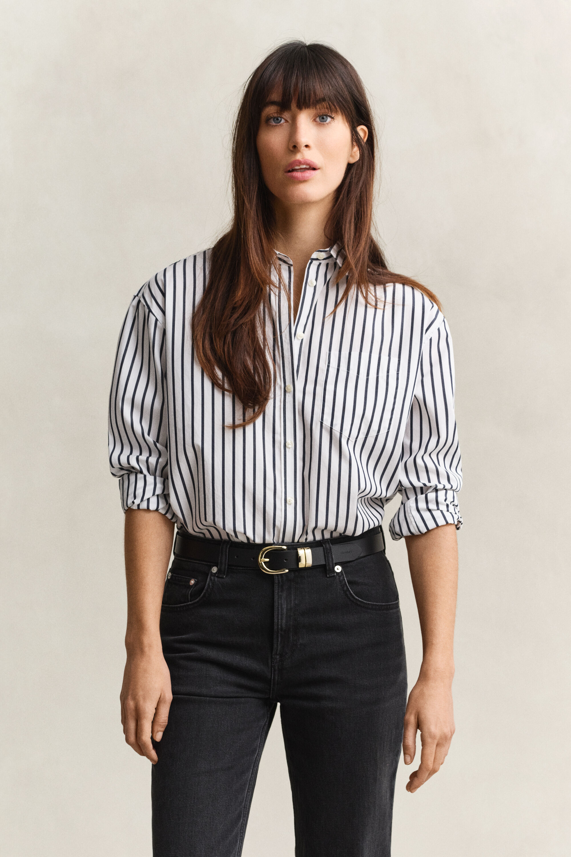 Relaxed fit stribet klassisk poplin-skjorte