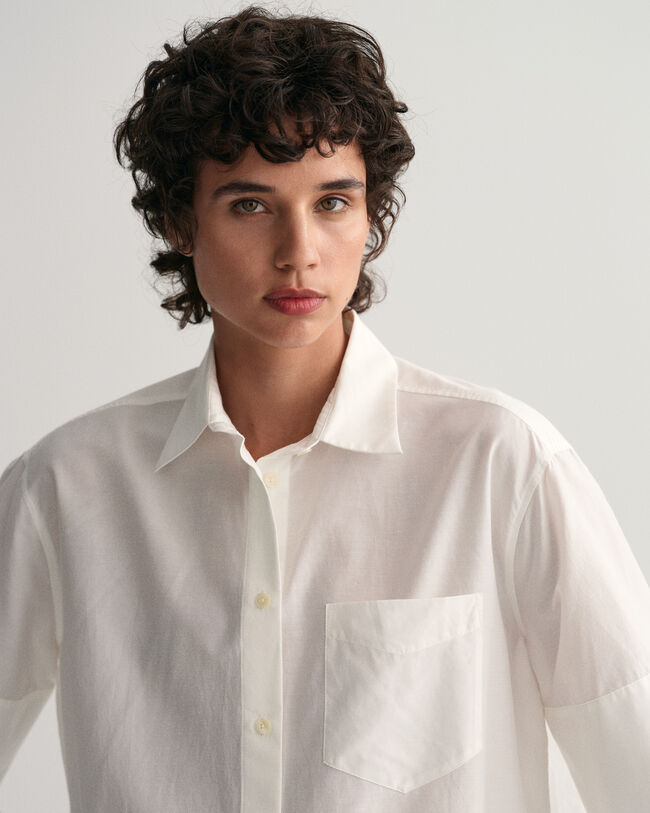 Relaxed fit bomuldssilkeskjorte med korte &aelig;rmer