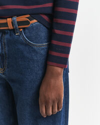 Bretonstribet langærmet piqué poloskjorte