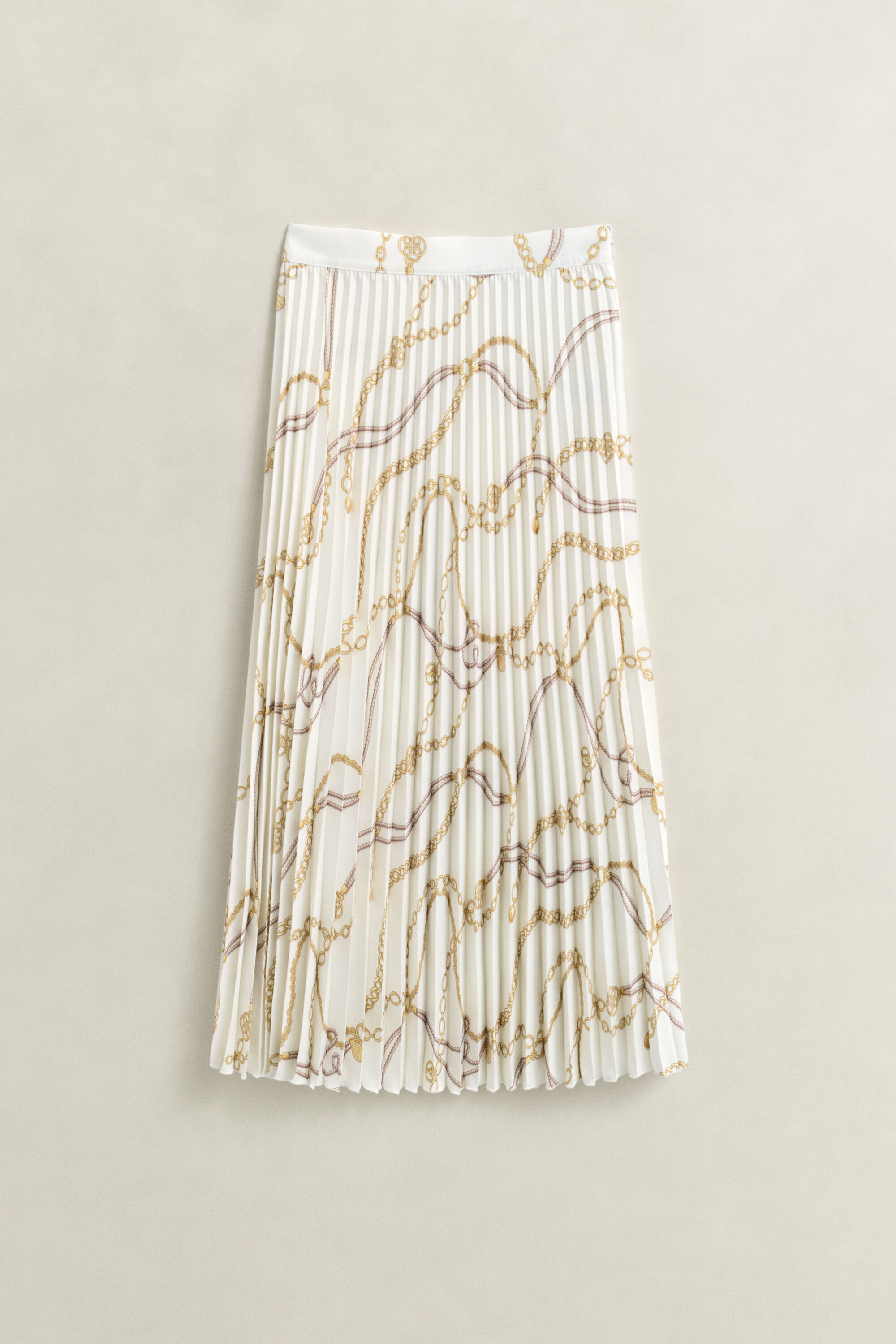 Plisseret midi-nederdel med tryk