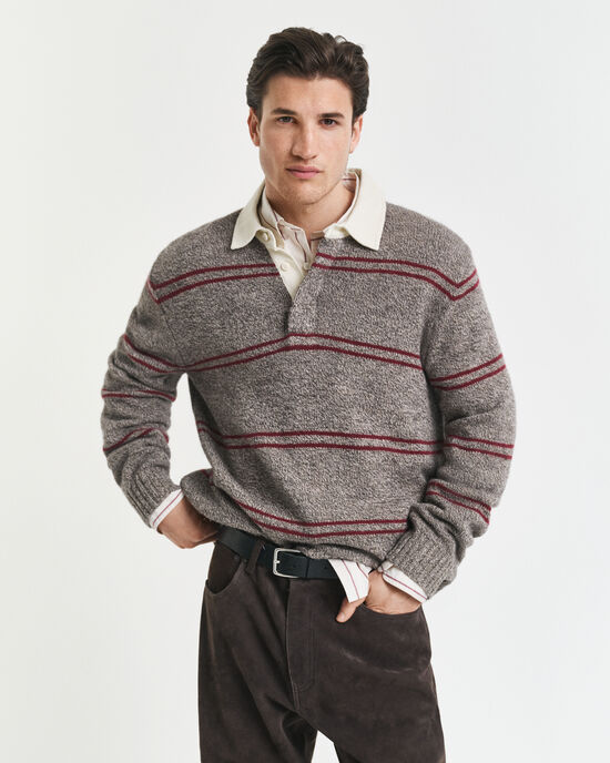 Stribet polosweater af uldblanding