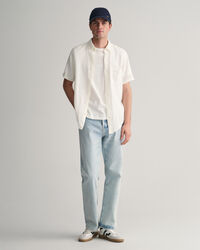 Regular fit Textured skjorte af bomuld og h&oslash;r med korte &aelig;rmer