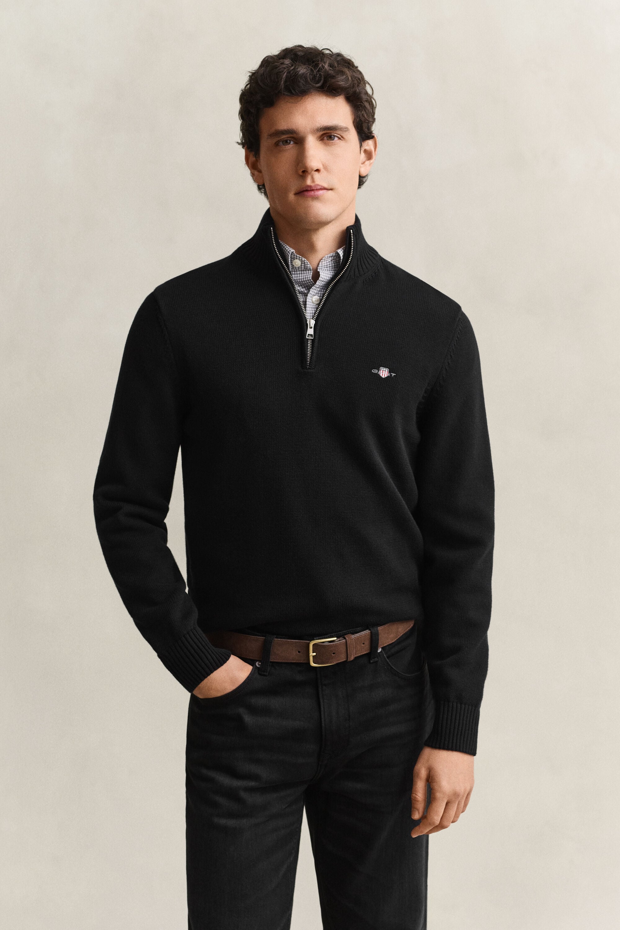 Afslappet sweater i bomuld med halv lynlås