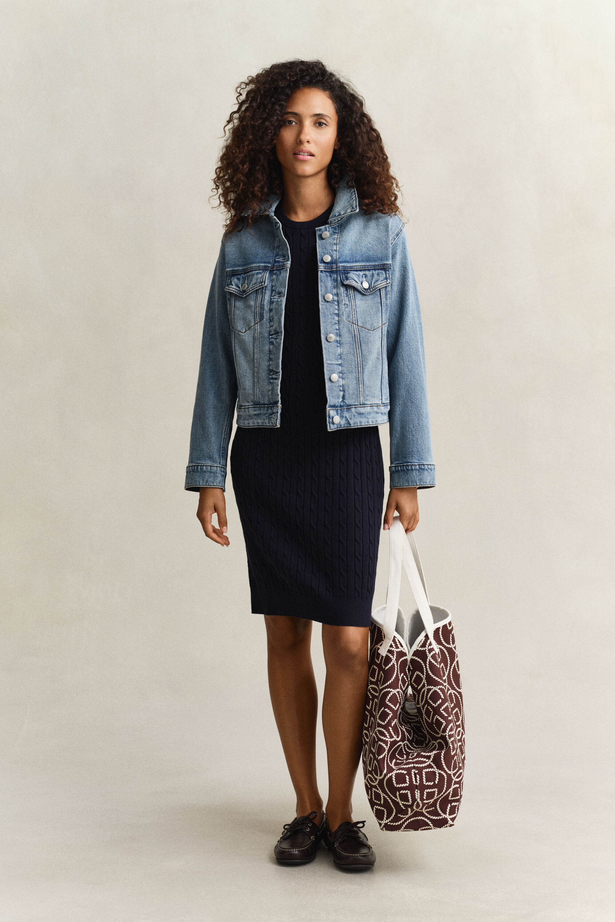 Kjole i bomuld med kabelstrik