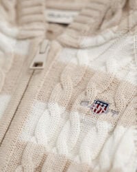 Baby stribet heldragt af bomuld med kabelstrik