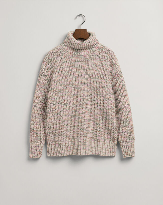 Flerfarvet sweater med rullekrave