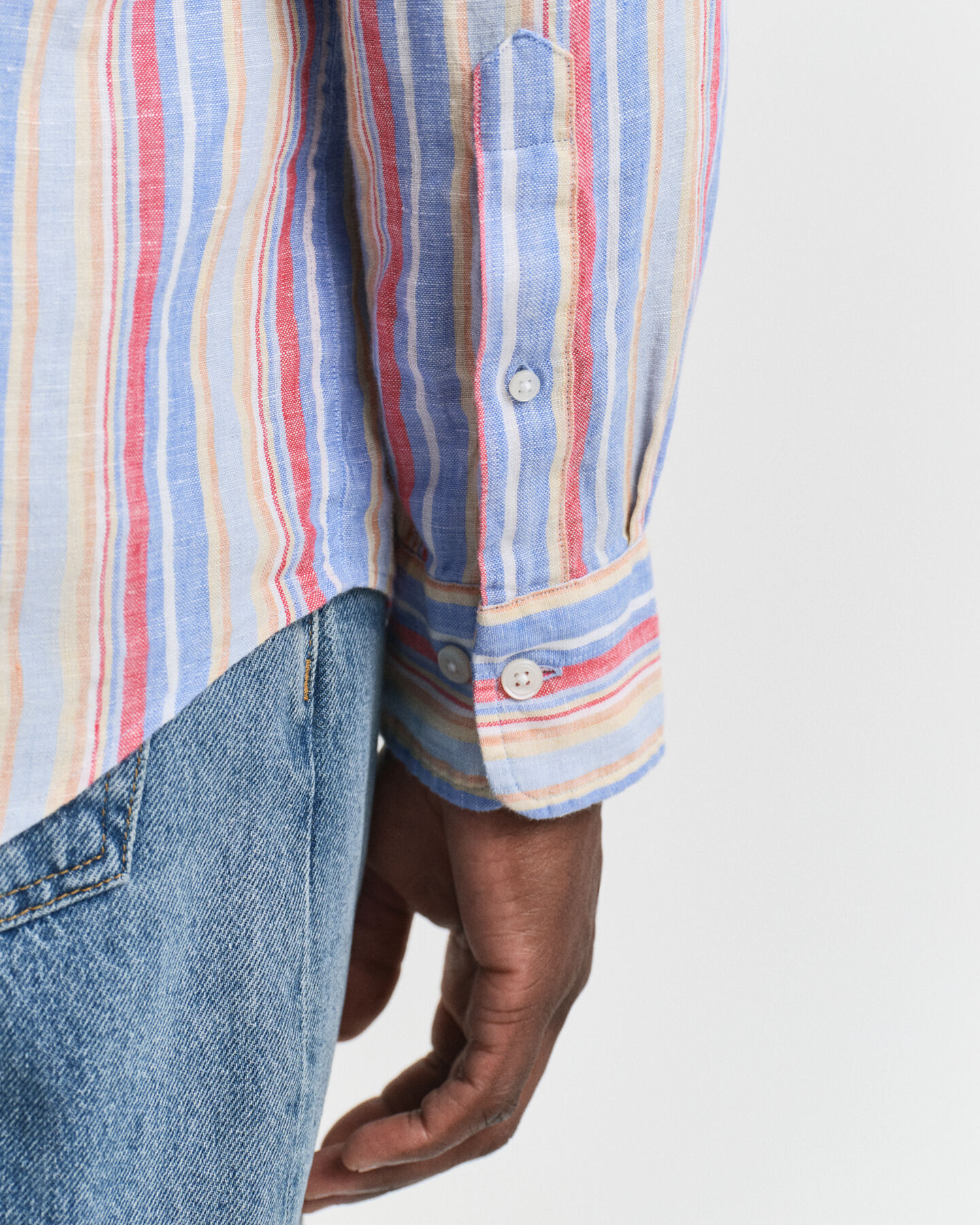 Regular fit flerstribet hørskjorte