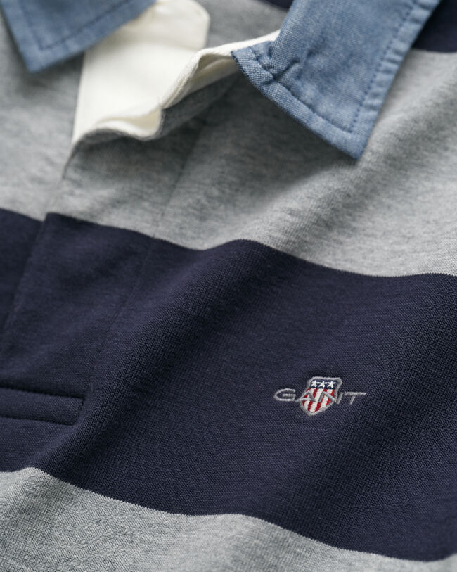 Stribet Heavy Rugger med krave i chambray