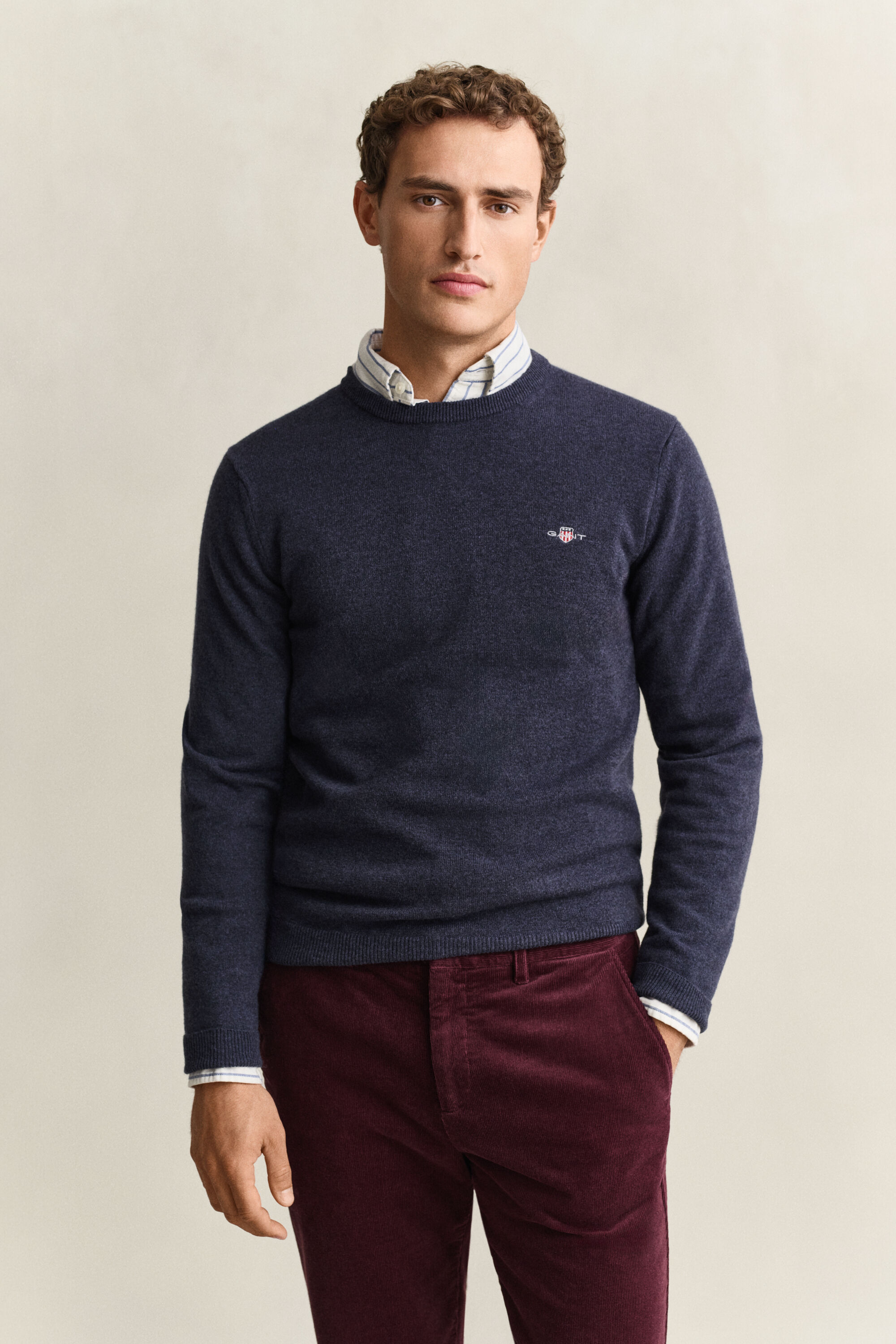 Crewneck sweater i lammeuld