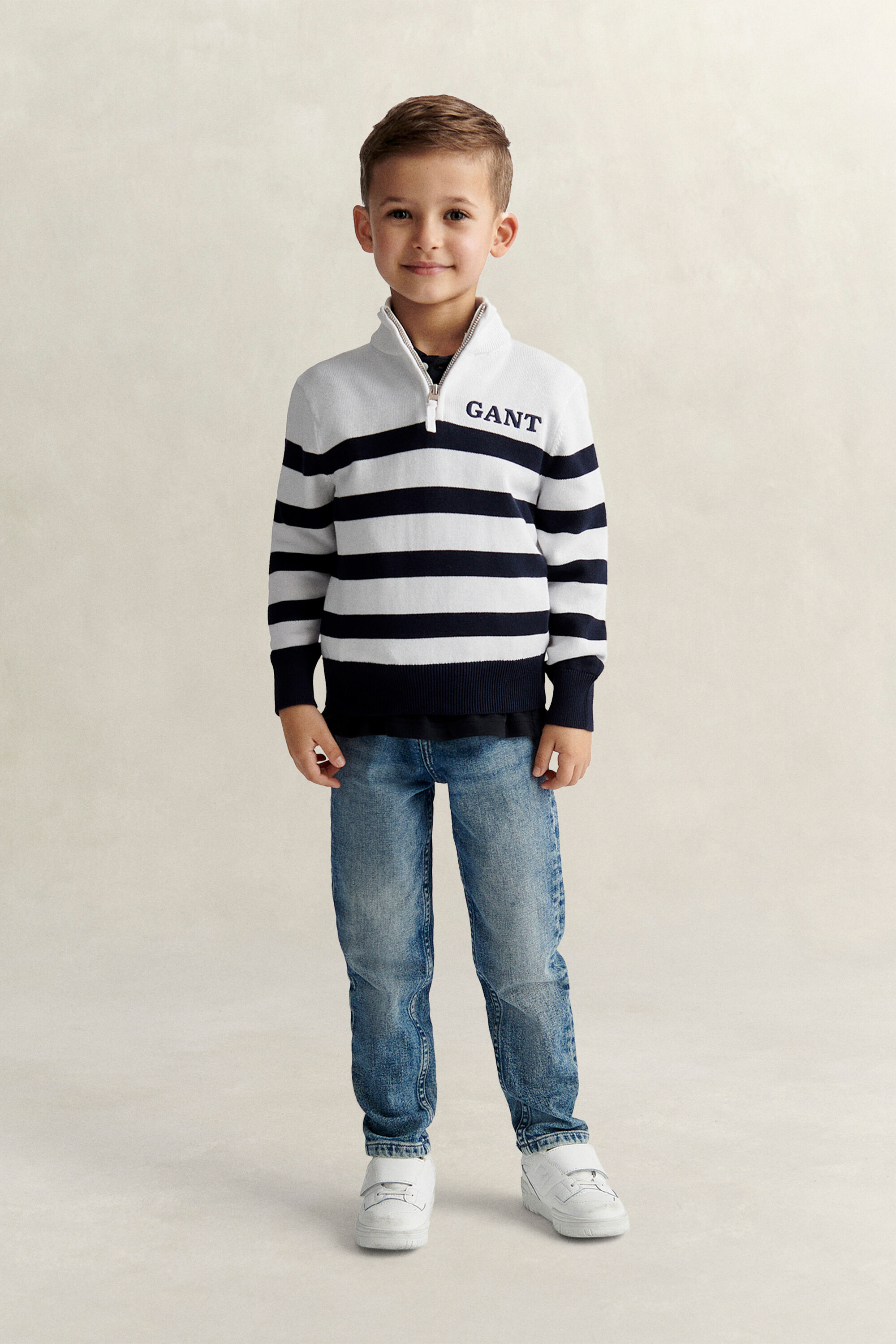 Boys breton sweater med lynlås