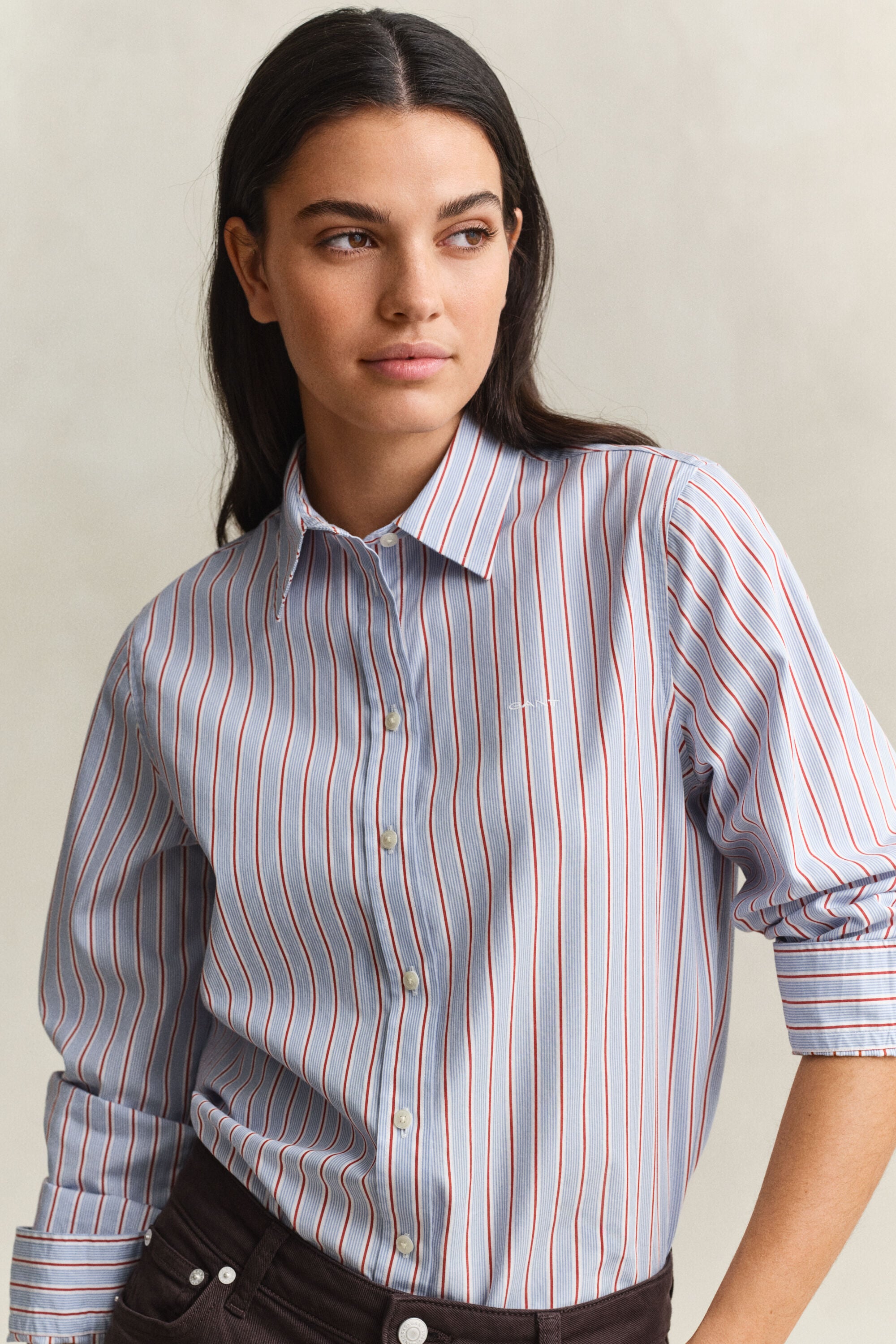 Regular fit stribet klassisk poplin-skjorte