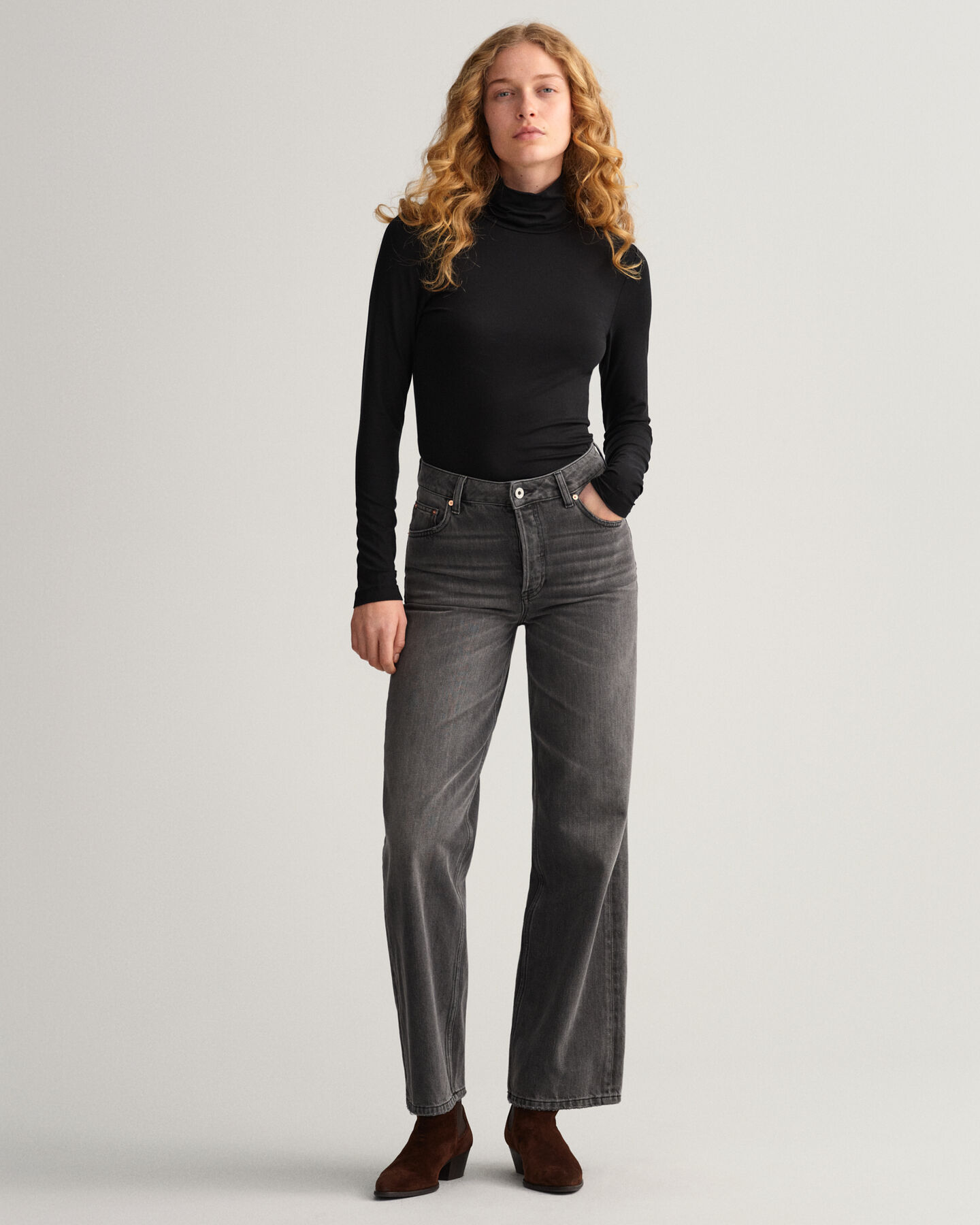 Jersey lang&aelig;rmet sweater med rullekrave