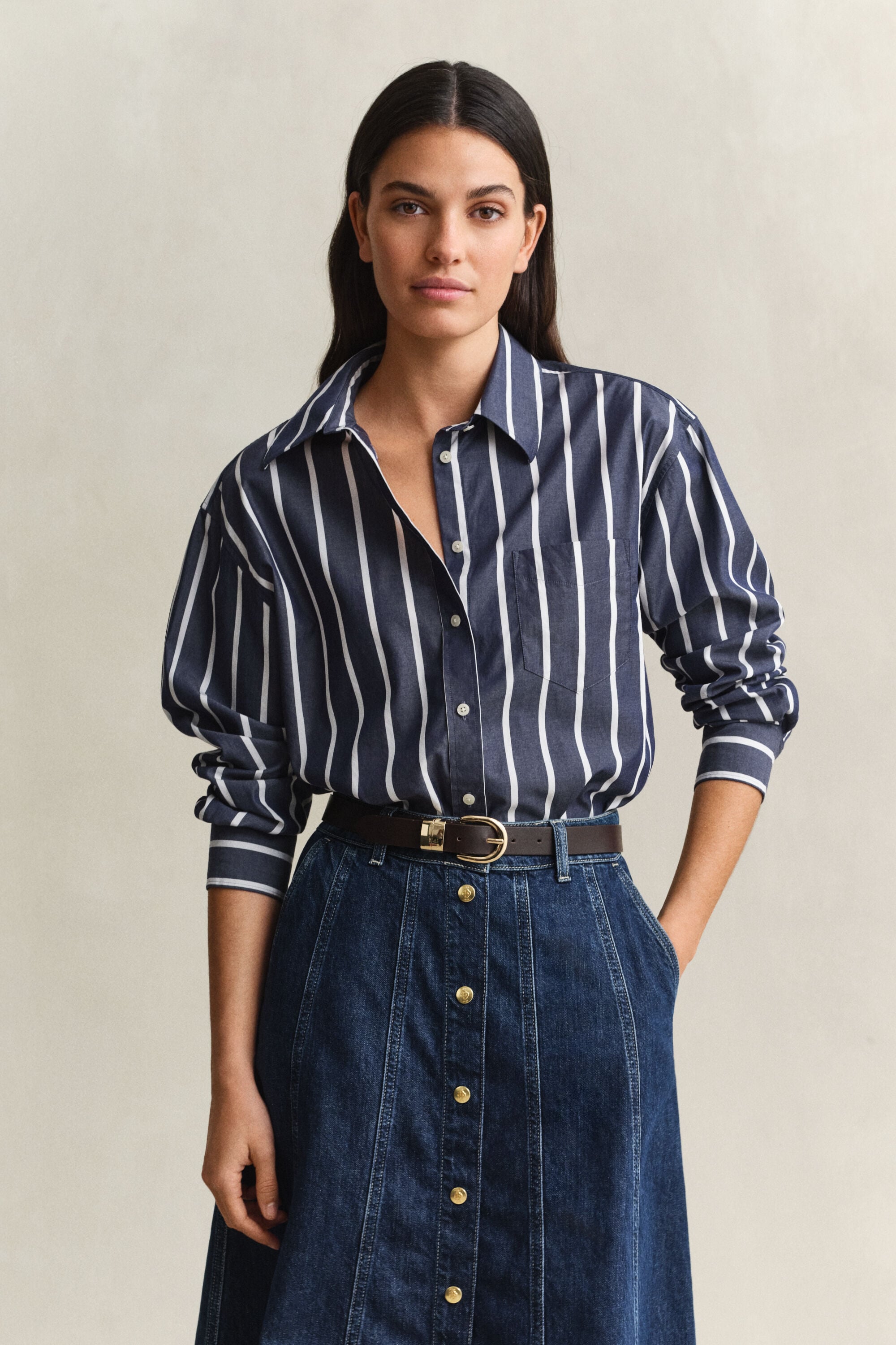 Relaxed fit stribet klassisk poplin-skjorte