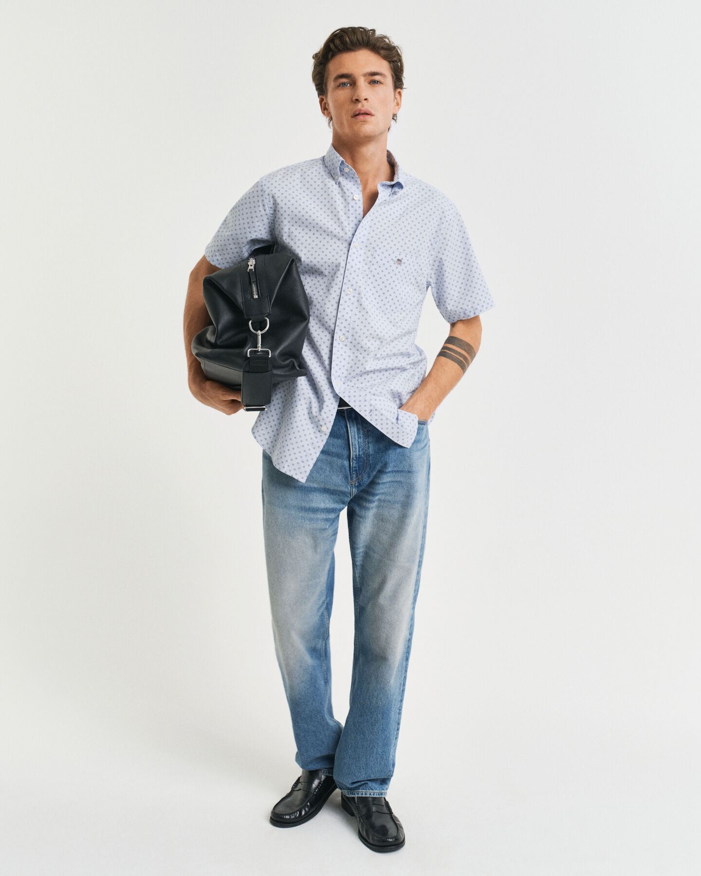 Regular fit skjorte med mikrotryk og korte ærmer