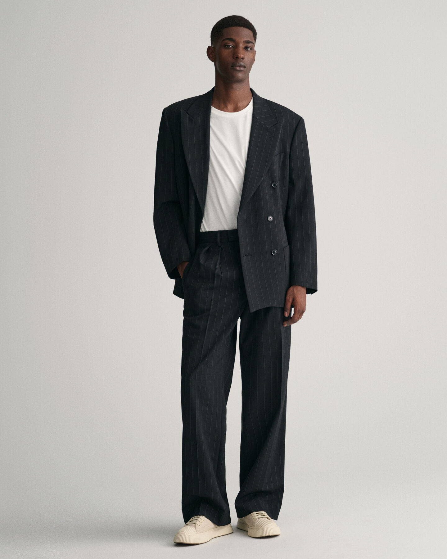 Nålestribede jakkesæt-bukser med læg