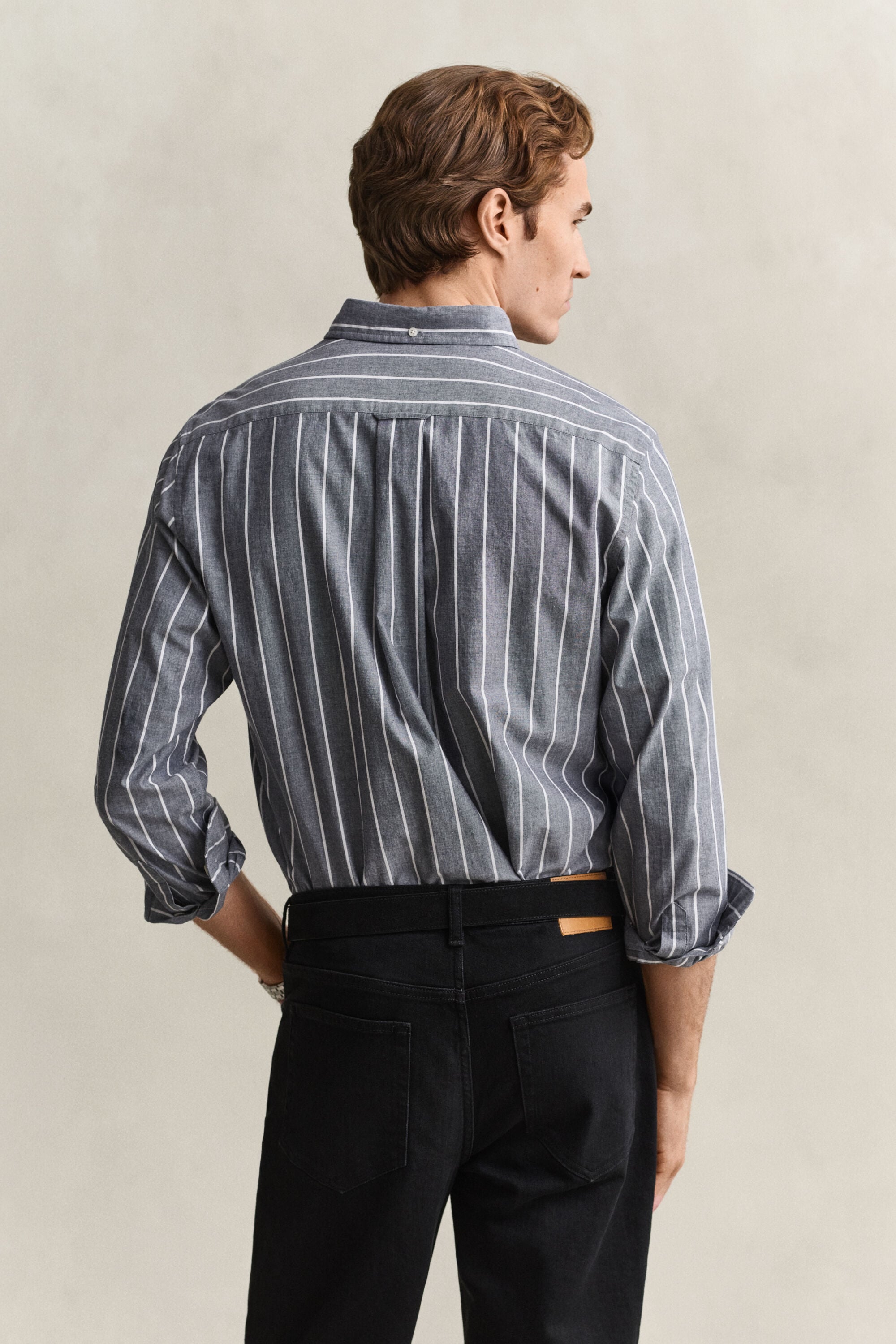 Stribet skjorte i melange poplin