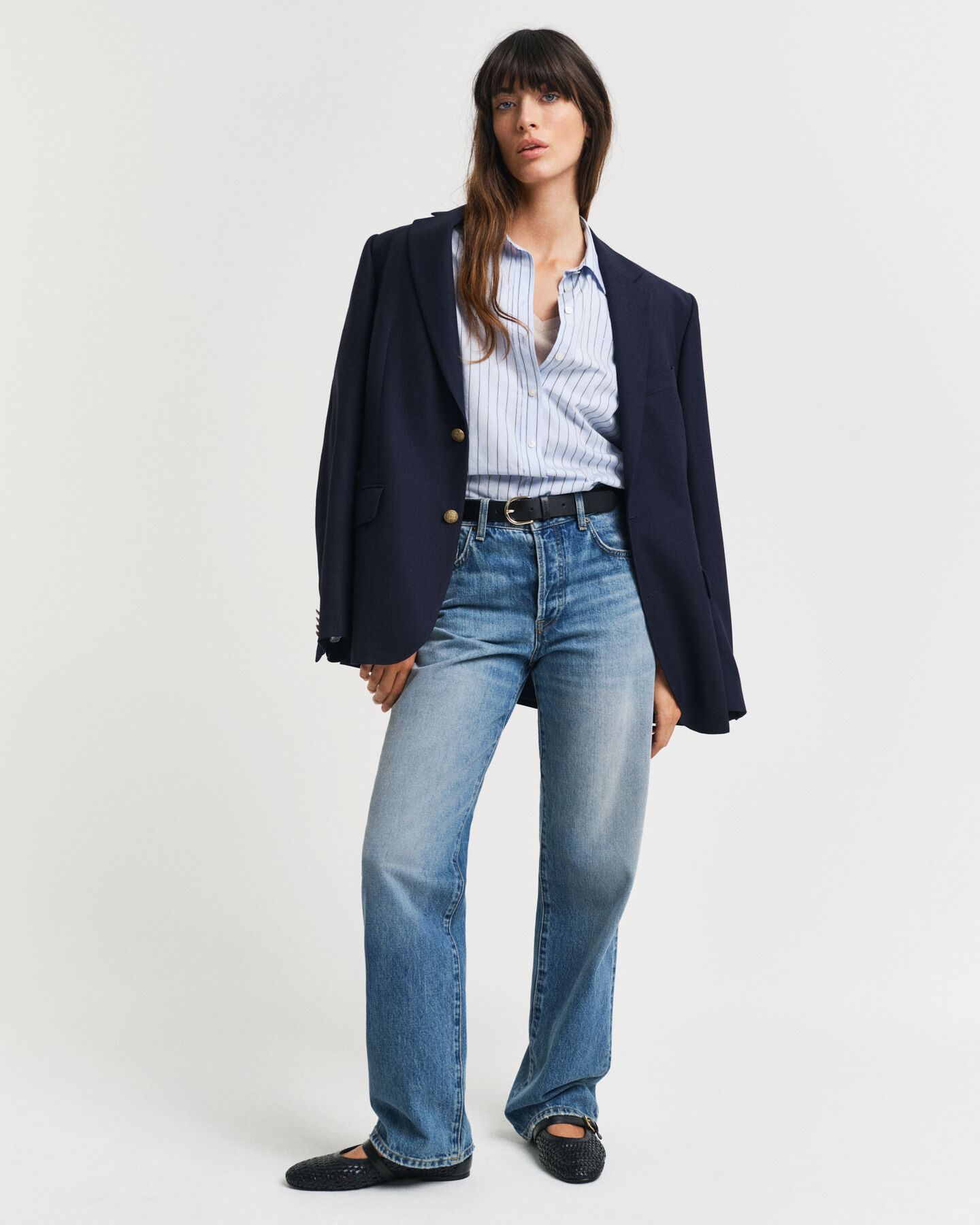 Regular fit poplin skjorte med tynde striber