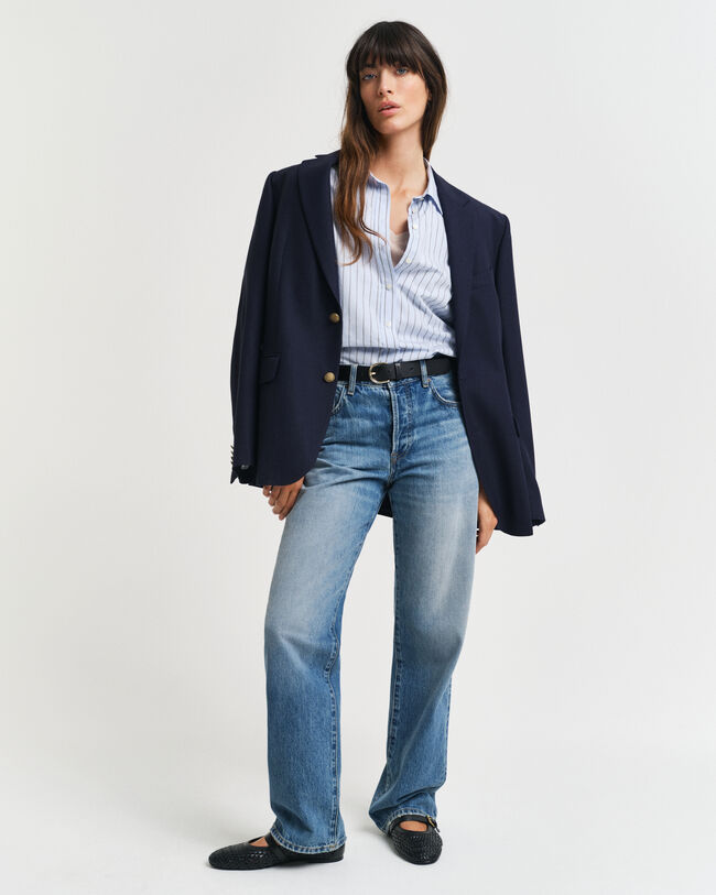 Regular fit poplin skjorte med tynde striber