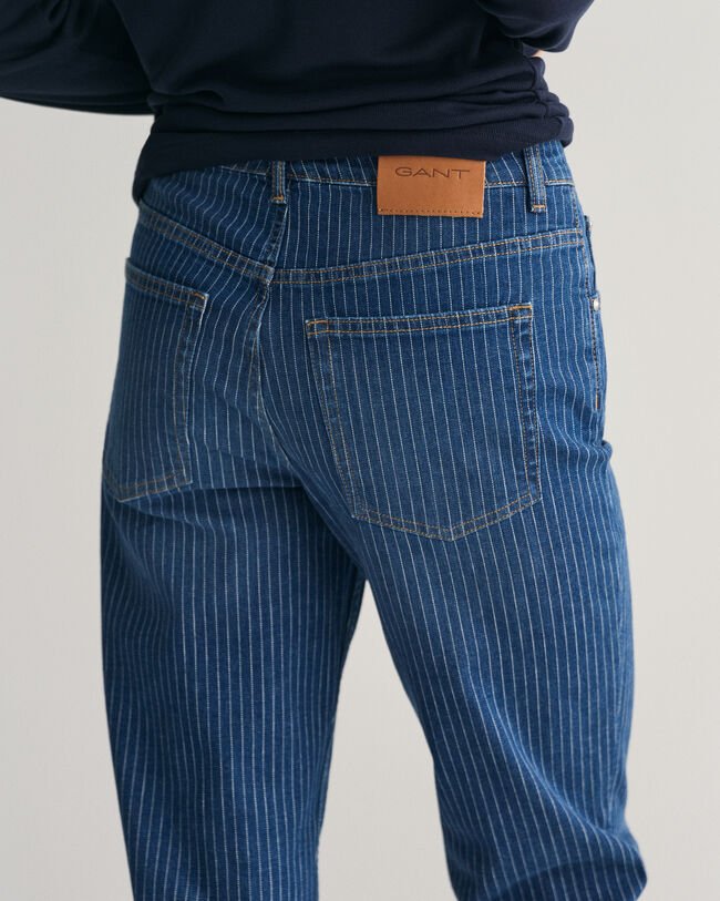 Stribede korte jeans med lige ben